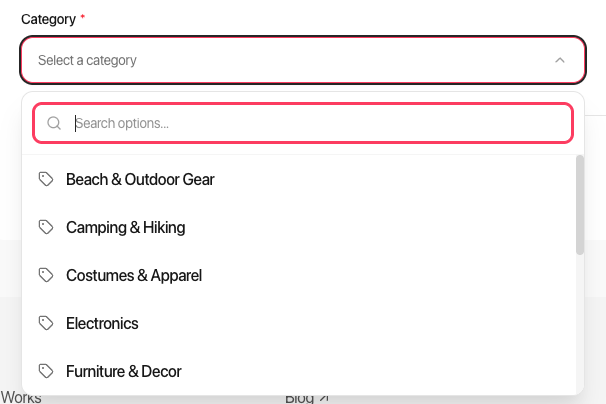 Category dropdown showing available options