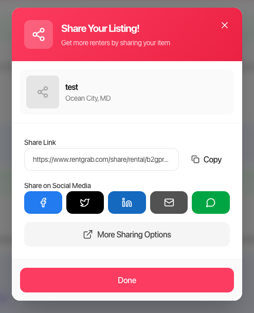 Share your listing modal