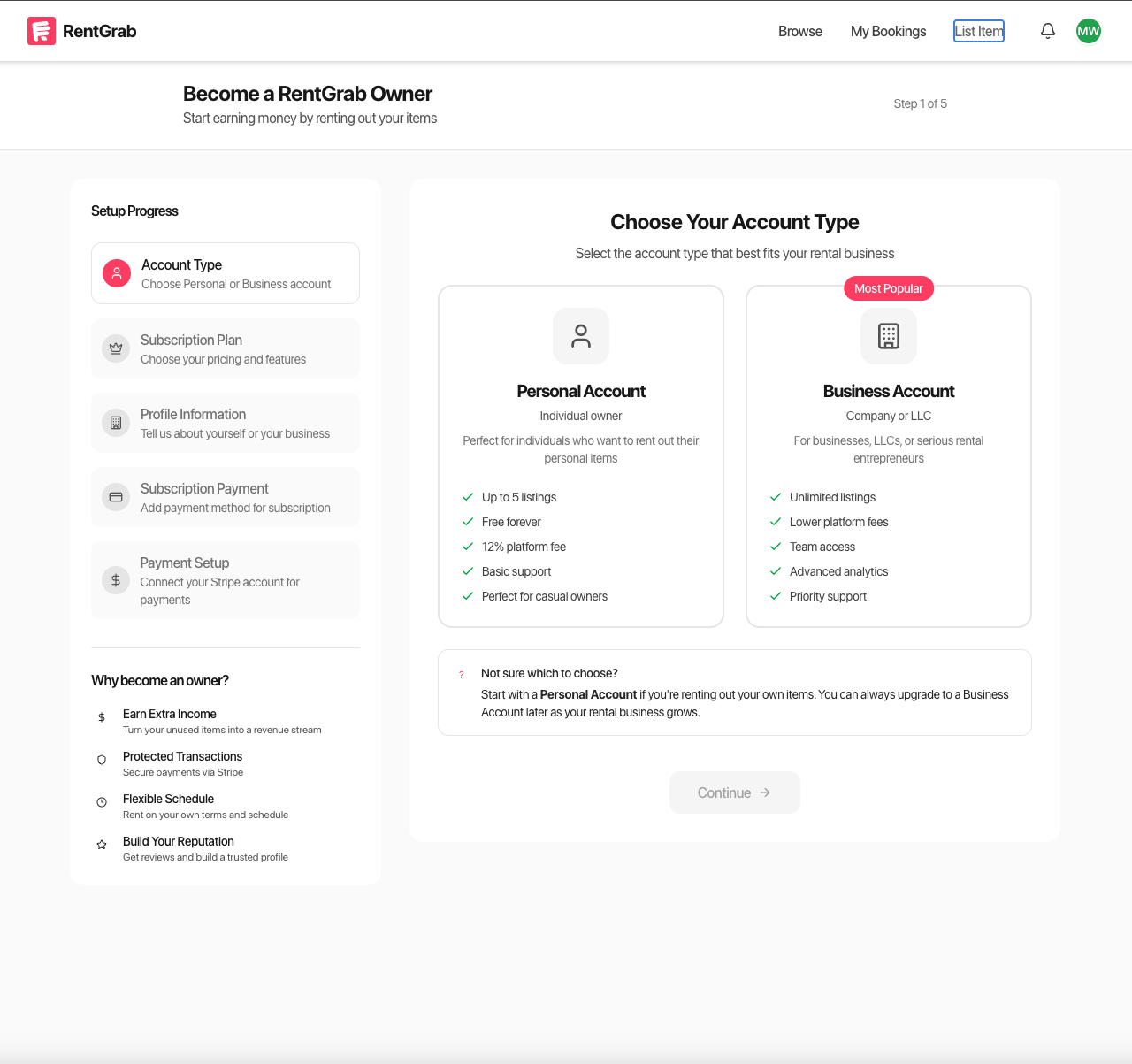 Choose your account type - Personal or Business