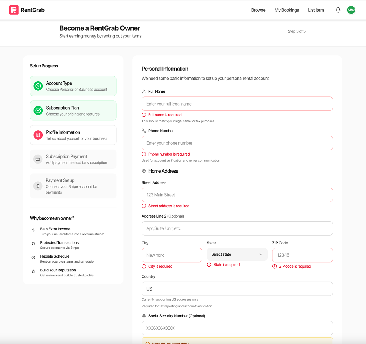 Profile information form