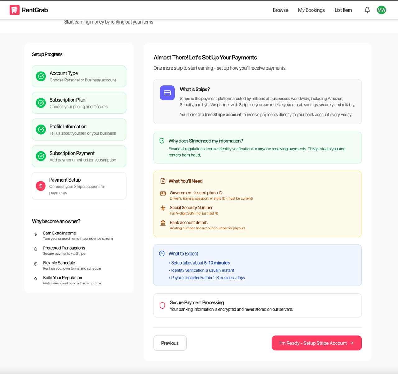 Payment setup introduction screen