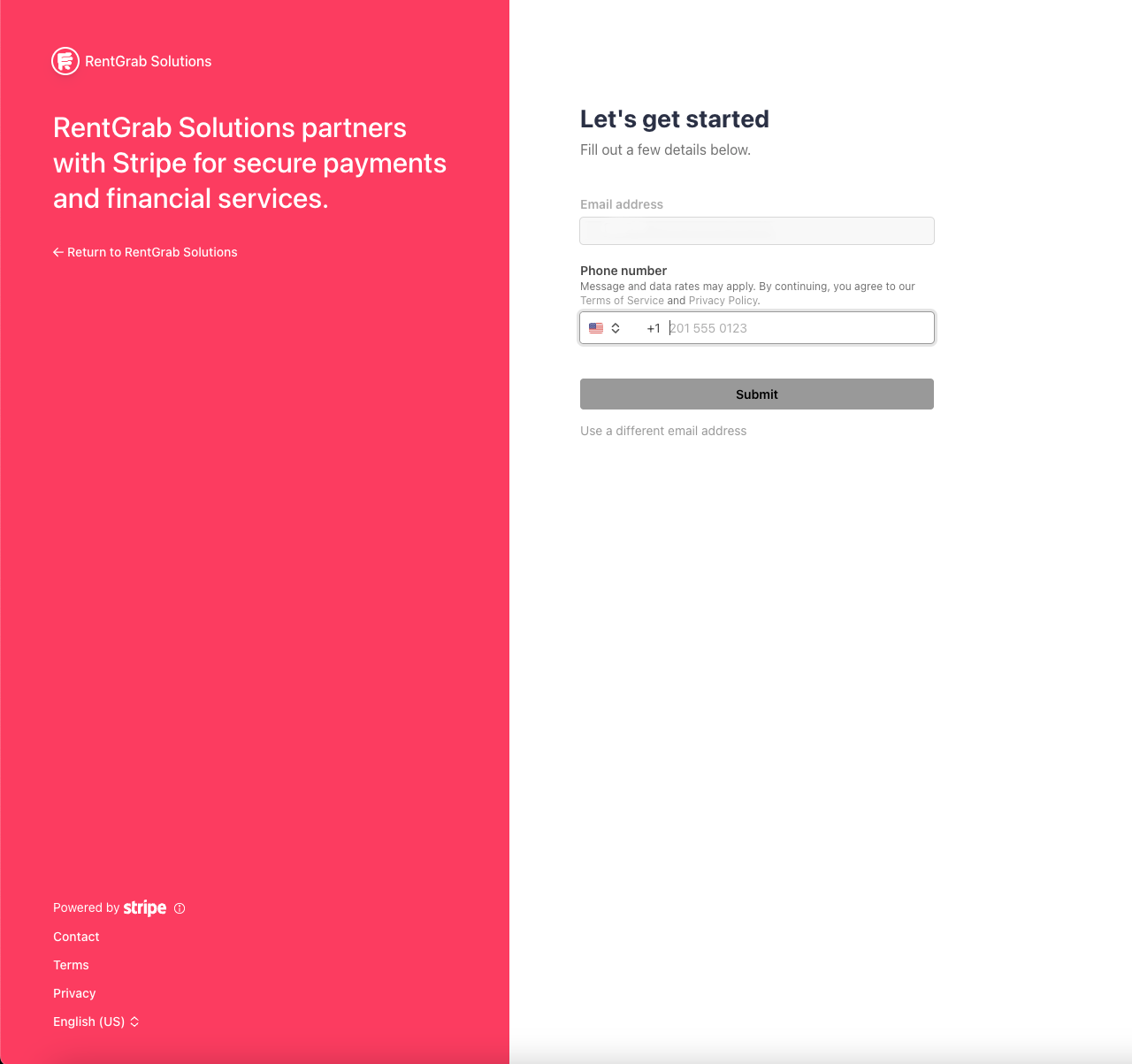 Stripe phone number entry