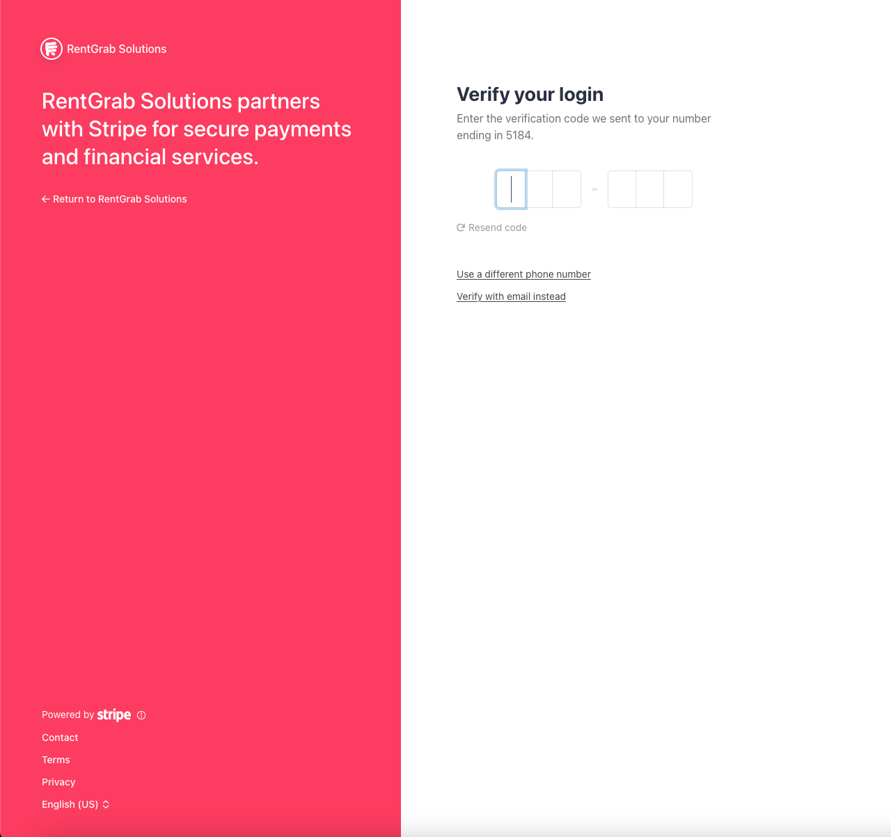 Stripe verification code entry