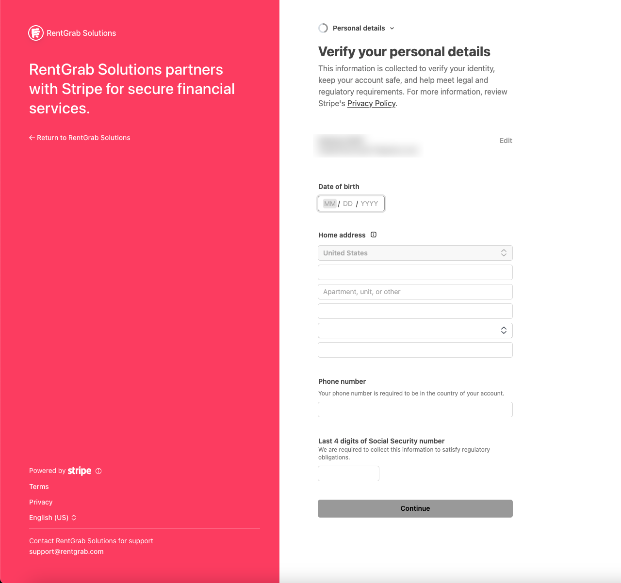 Stripe personal details form